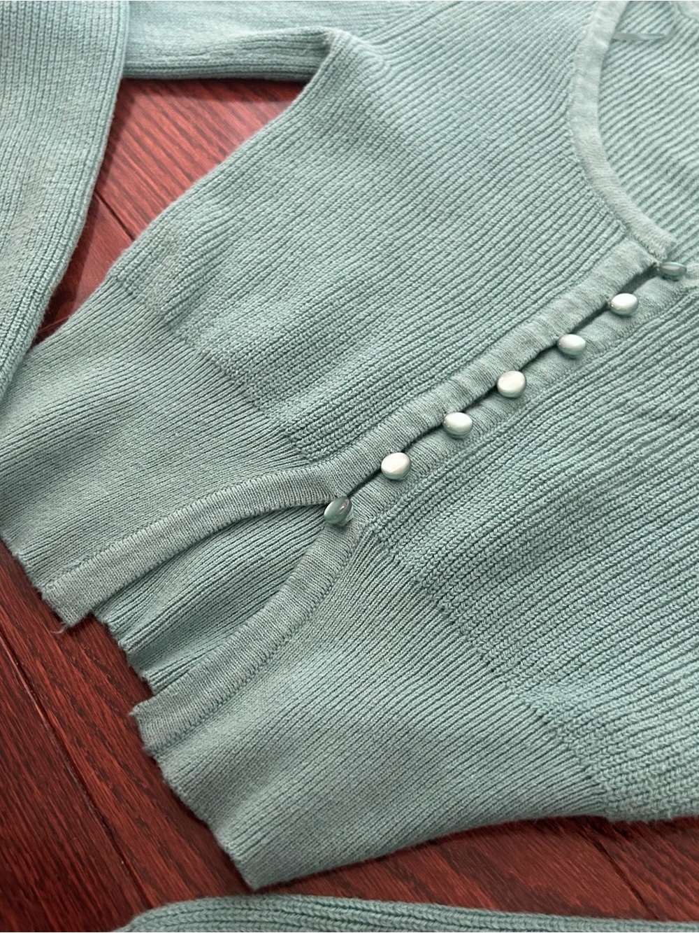 Dynamite Teal Ribbed Cropped Button Cardigan - Picture 3 of 4